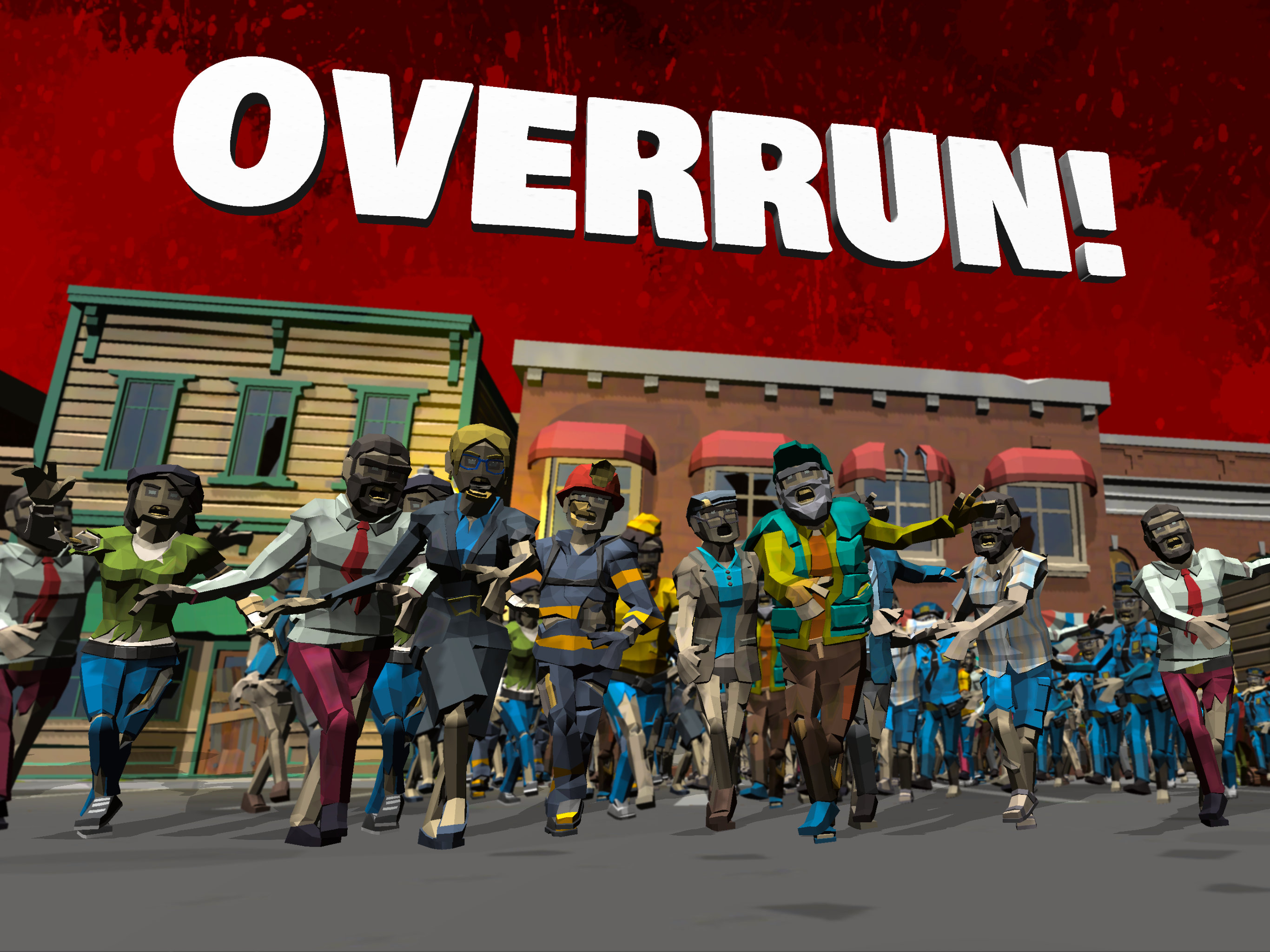 Overrun key art: survivors defending a barricade against a horde of zombies
